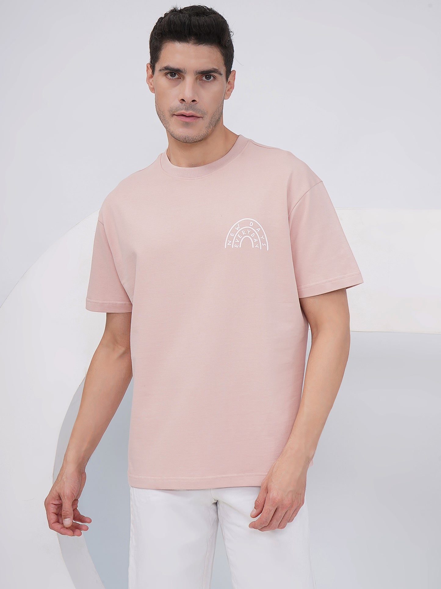 Dusty Pink Men’s Oversized Everyday Graphic T-Shirt – KMOT009