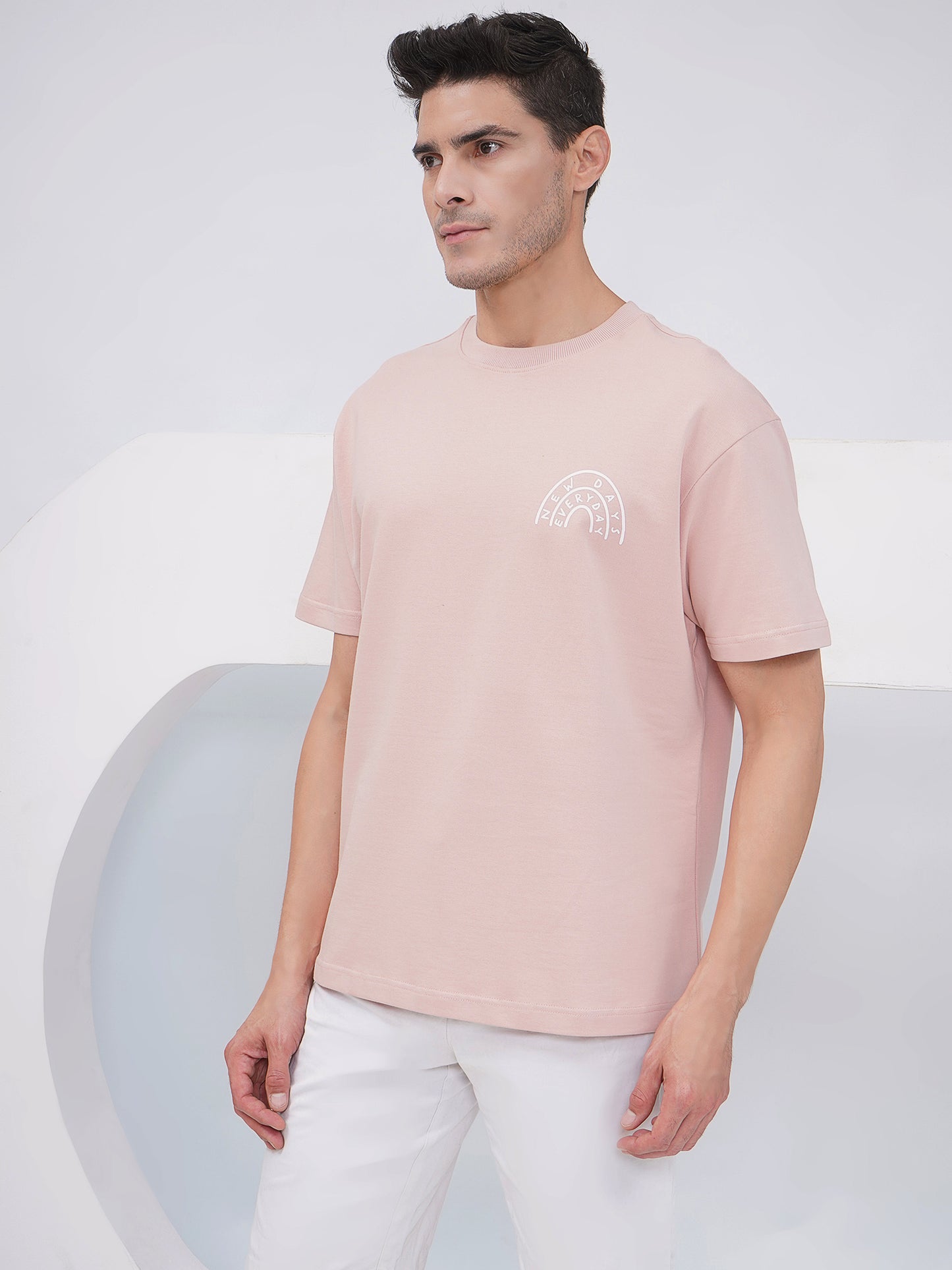 Dusty Pink Men’s Oversized Everyday Graphic T-Shirt – KMOT009