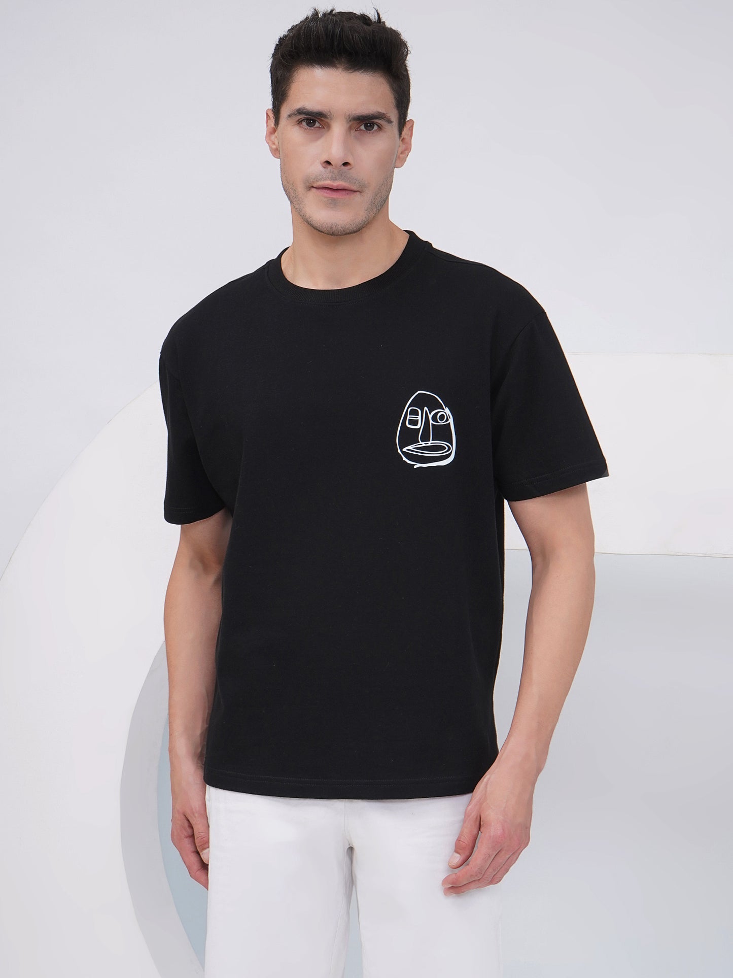 Black Abstract Faces Graphic Oversized T-Shirt-KMOT003