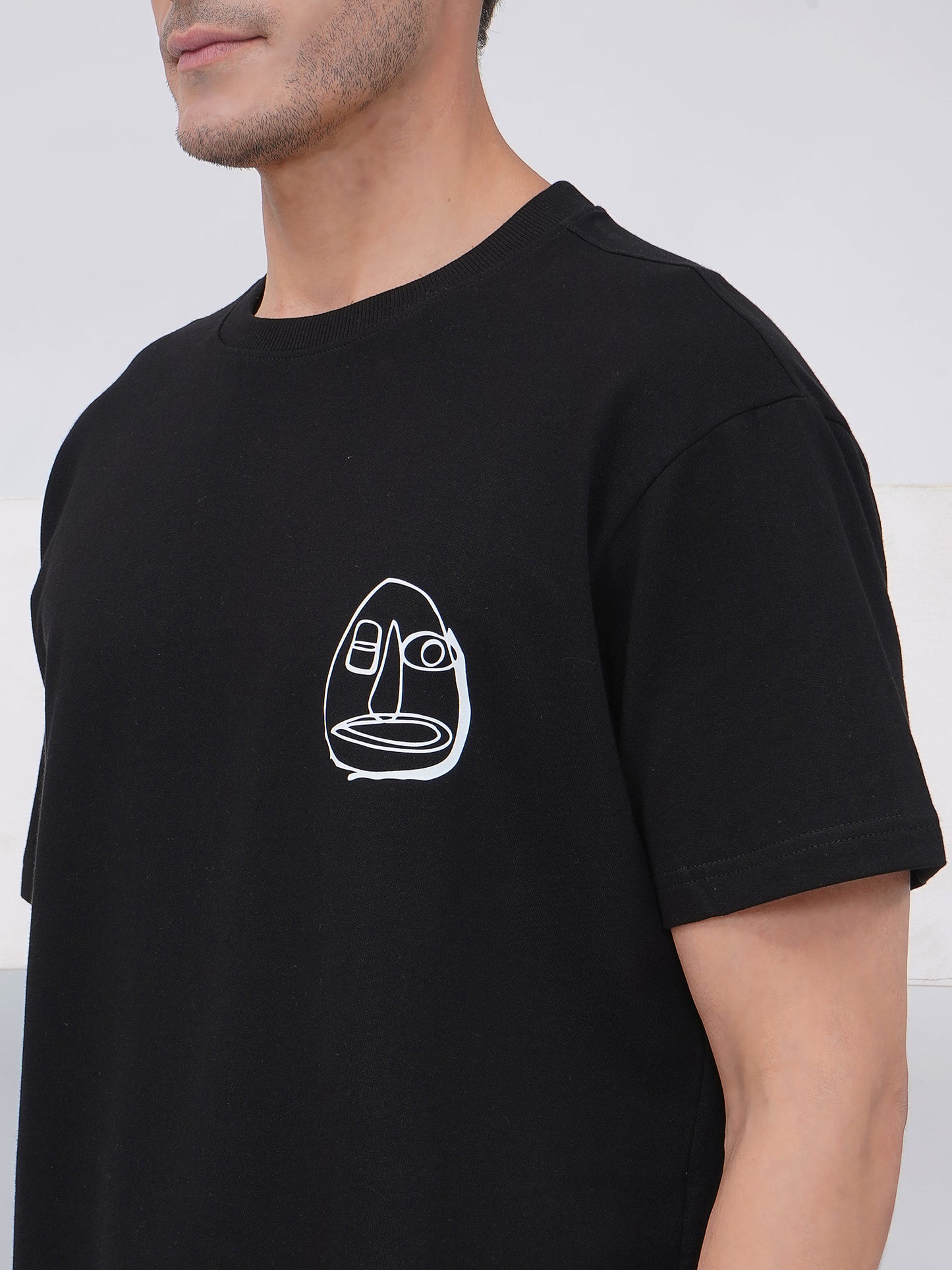 Black Abstract Faces Graphic Oversized T-Shirt-KMOT003