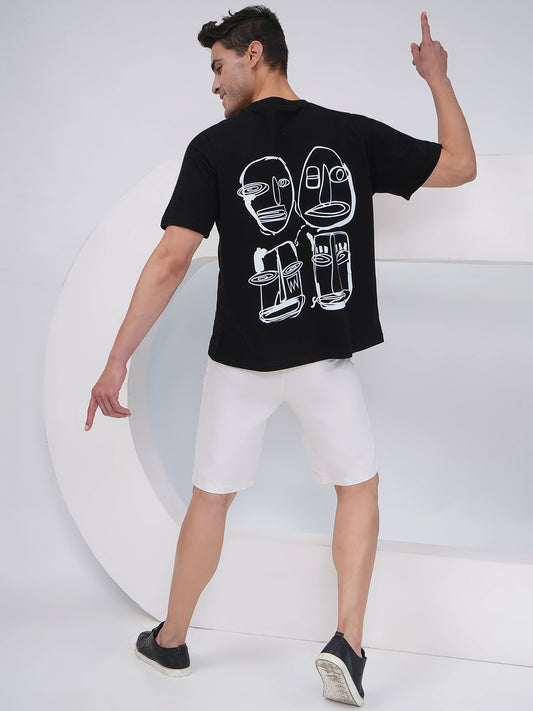 Black Abstract Faces Graphic Oversized T-Shirt-KMOT003