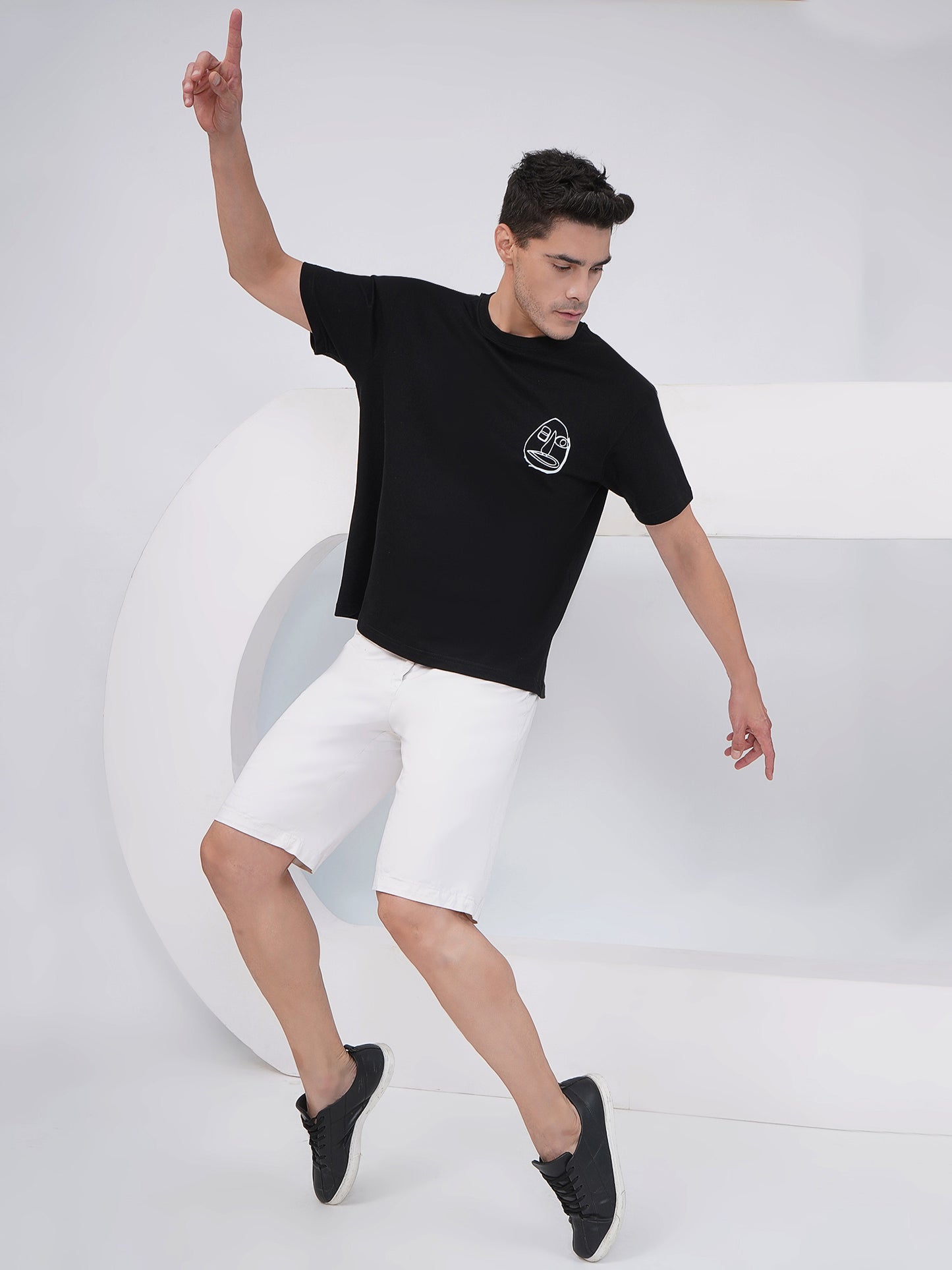 Black Abstract Faces Graphic Oversized T-Shirt-KMOT003