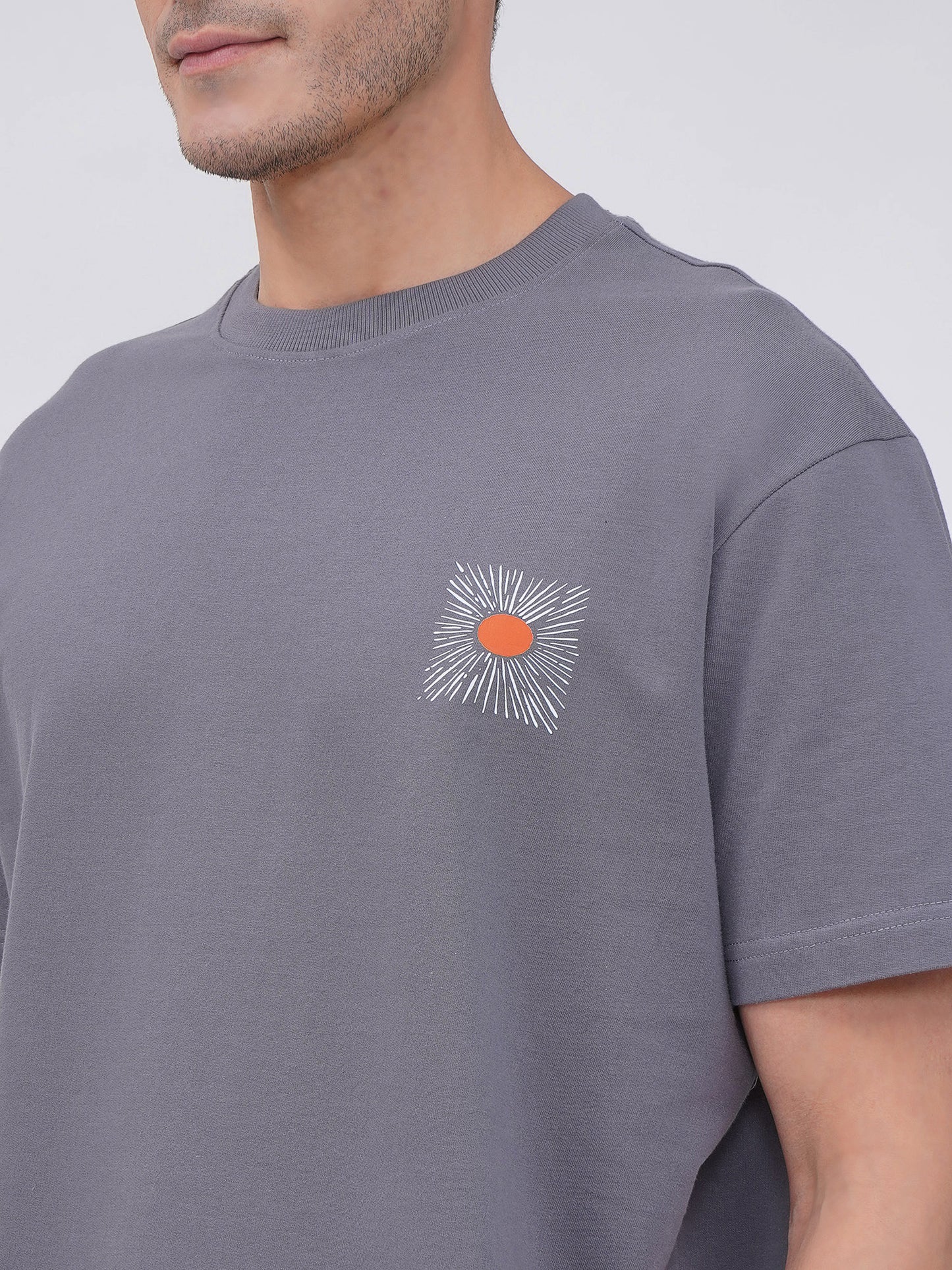 Grey Oversized Sunburst Graphic T-Shirt - KMOT001