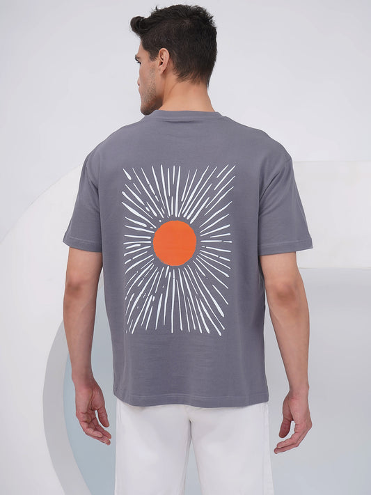 Grey Oversized Sunburst Graphic T-Shirt - KMOT001