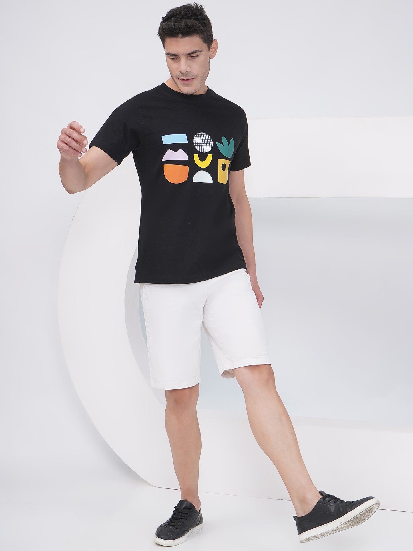 Men's Black Regular Fit Graphic T-Shirt - KMRT001