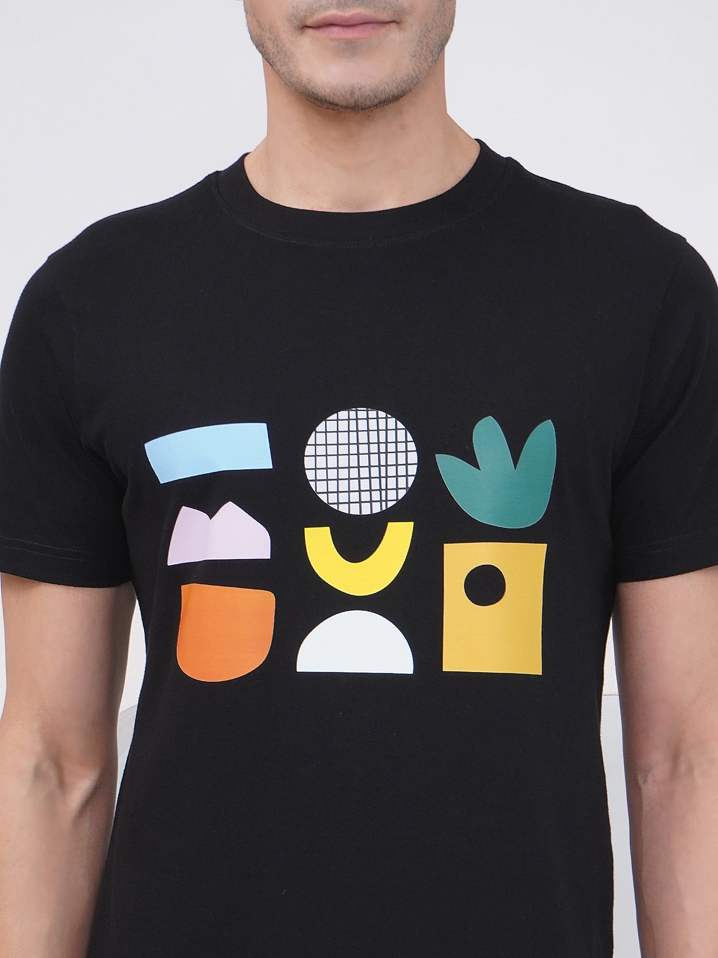 Men's Black Regular Fit Graphic T-Shirt - KMRT001