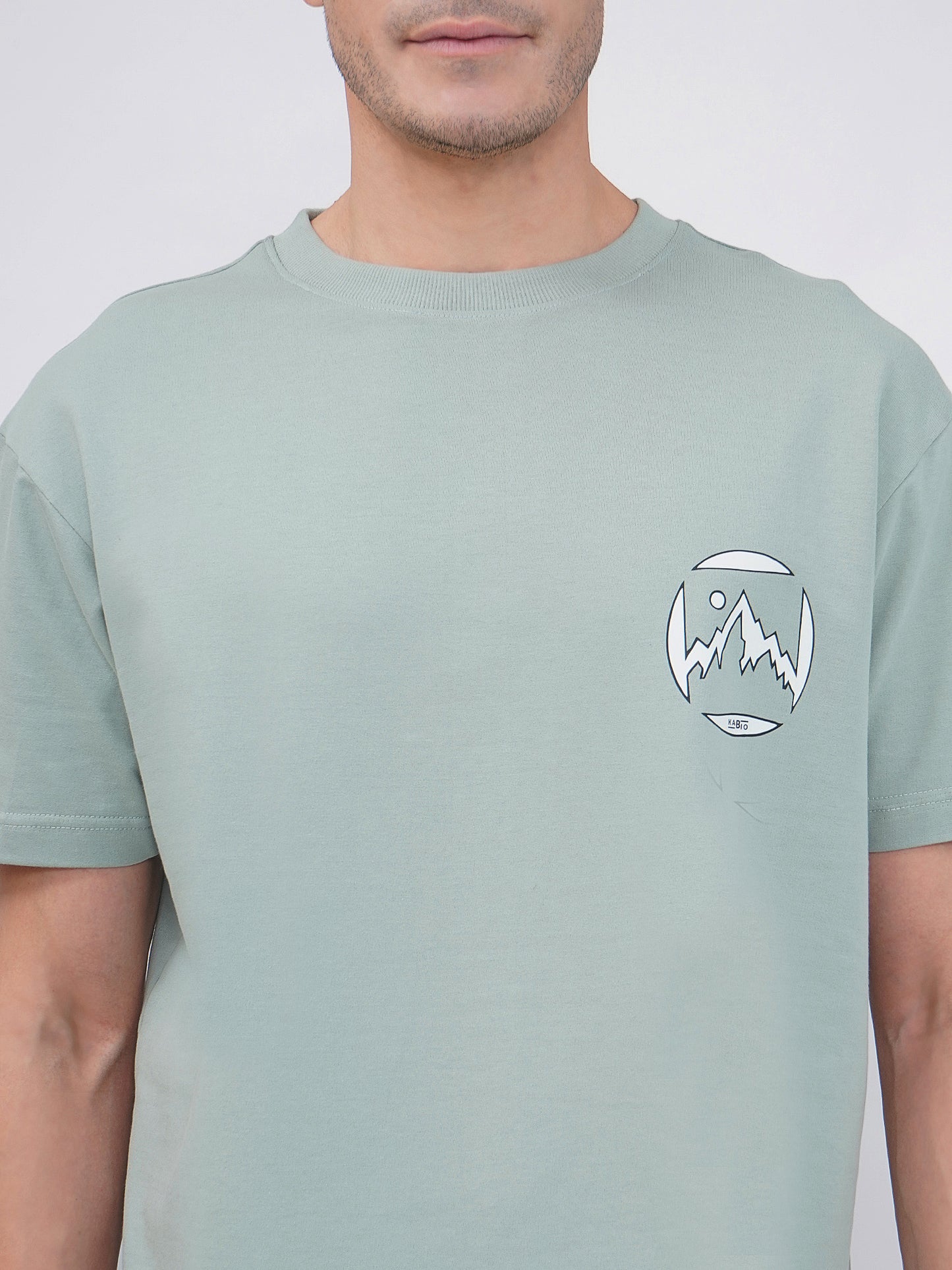 Sage Green Men’s Oversized Mountain Graphic T-Shirt- KMOT007