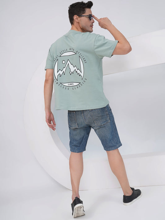 Sage Green Men’s Oversized Mountain Graphic T-Shirt- KMOT007