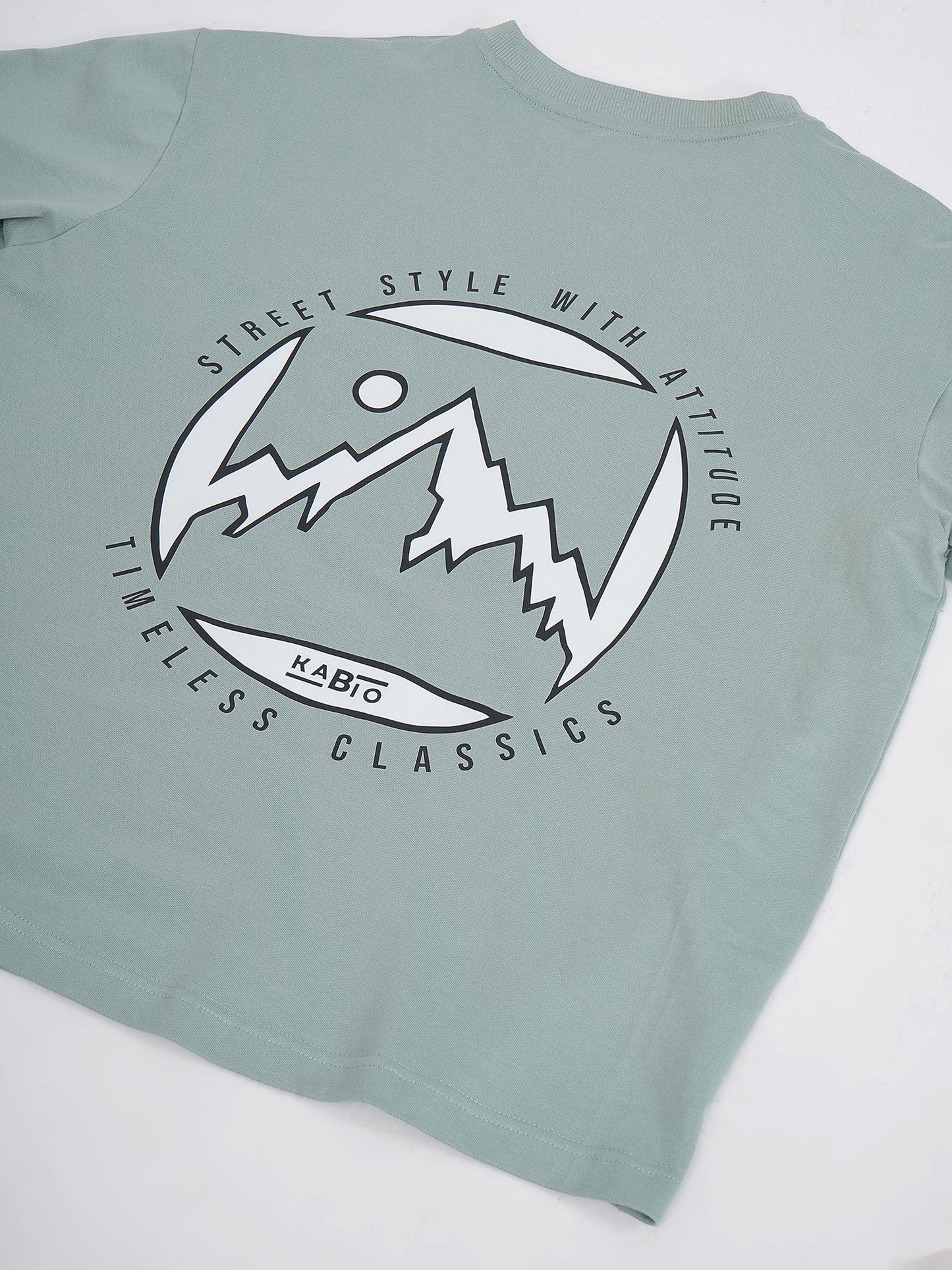 Sage Green Men’s Oversized Mountain Graphic T-Shirt- KMOT007