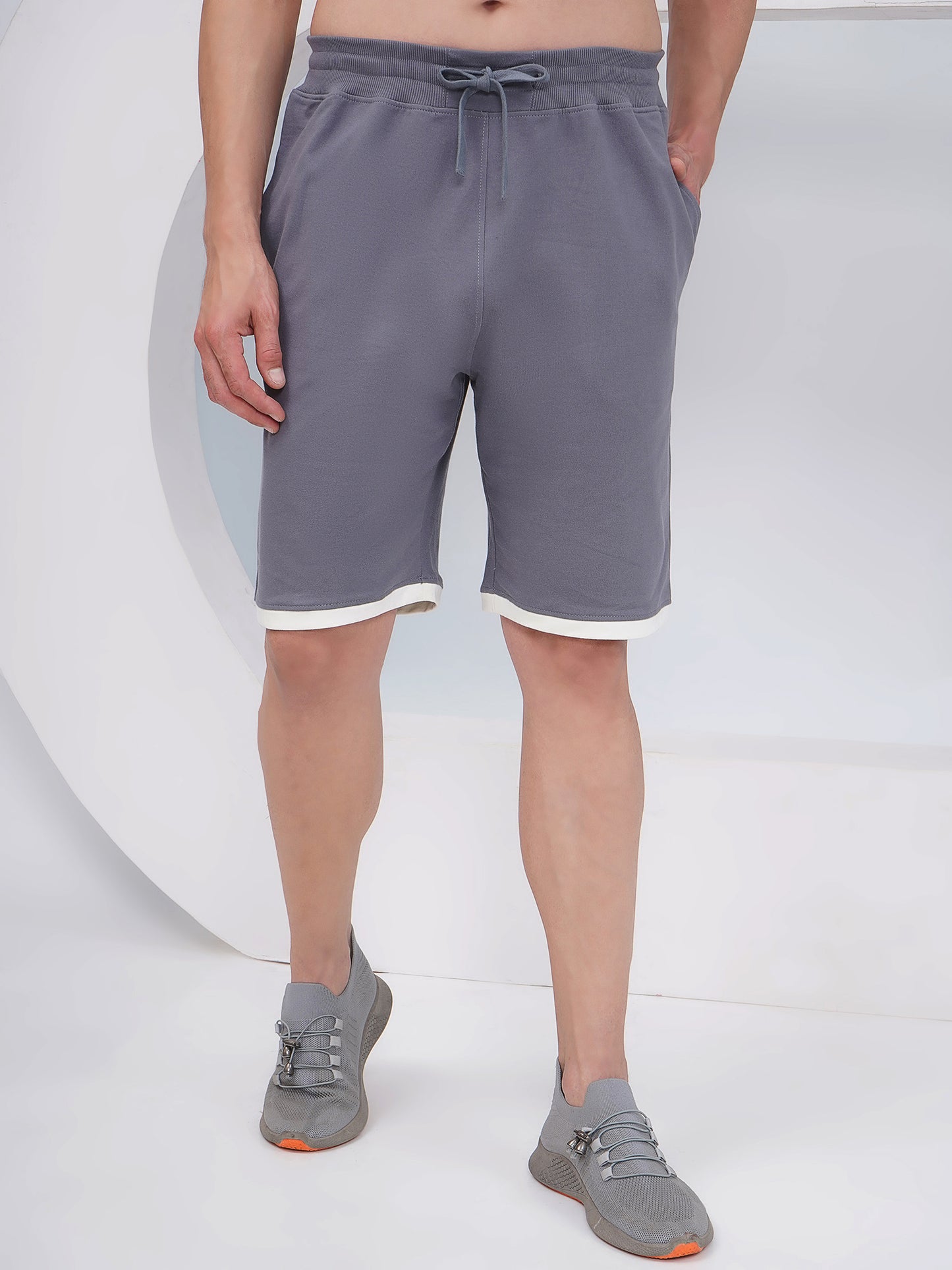 Slate Grey Men's Contrast Hem Cotton Shorts – KMSH002