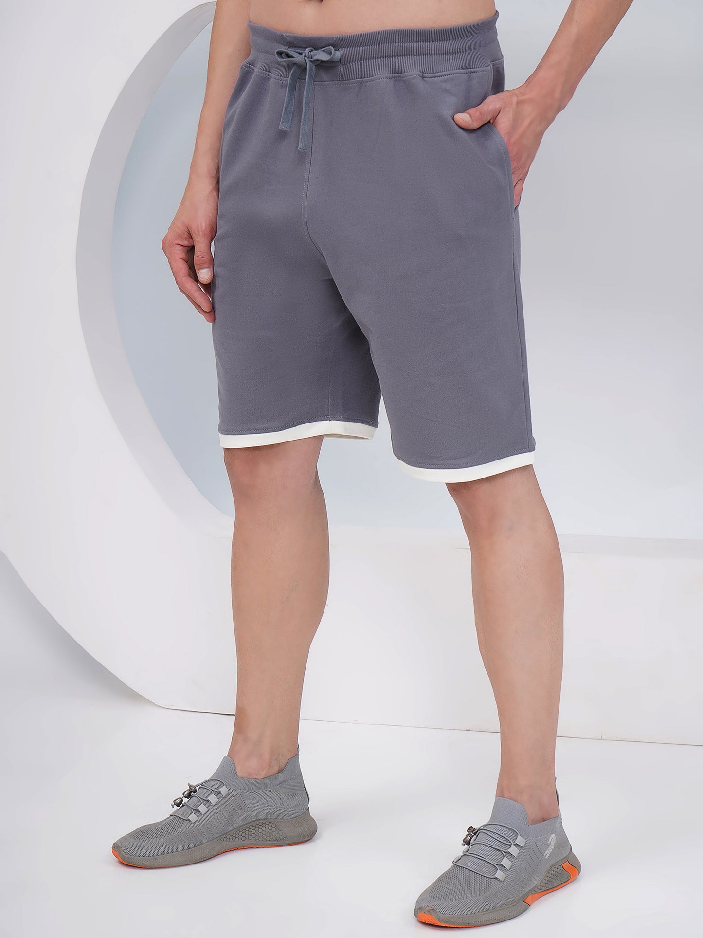 Slate Grey Men's Contrast Hem Cotton Shorts – KMSH002