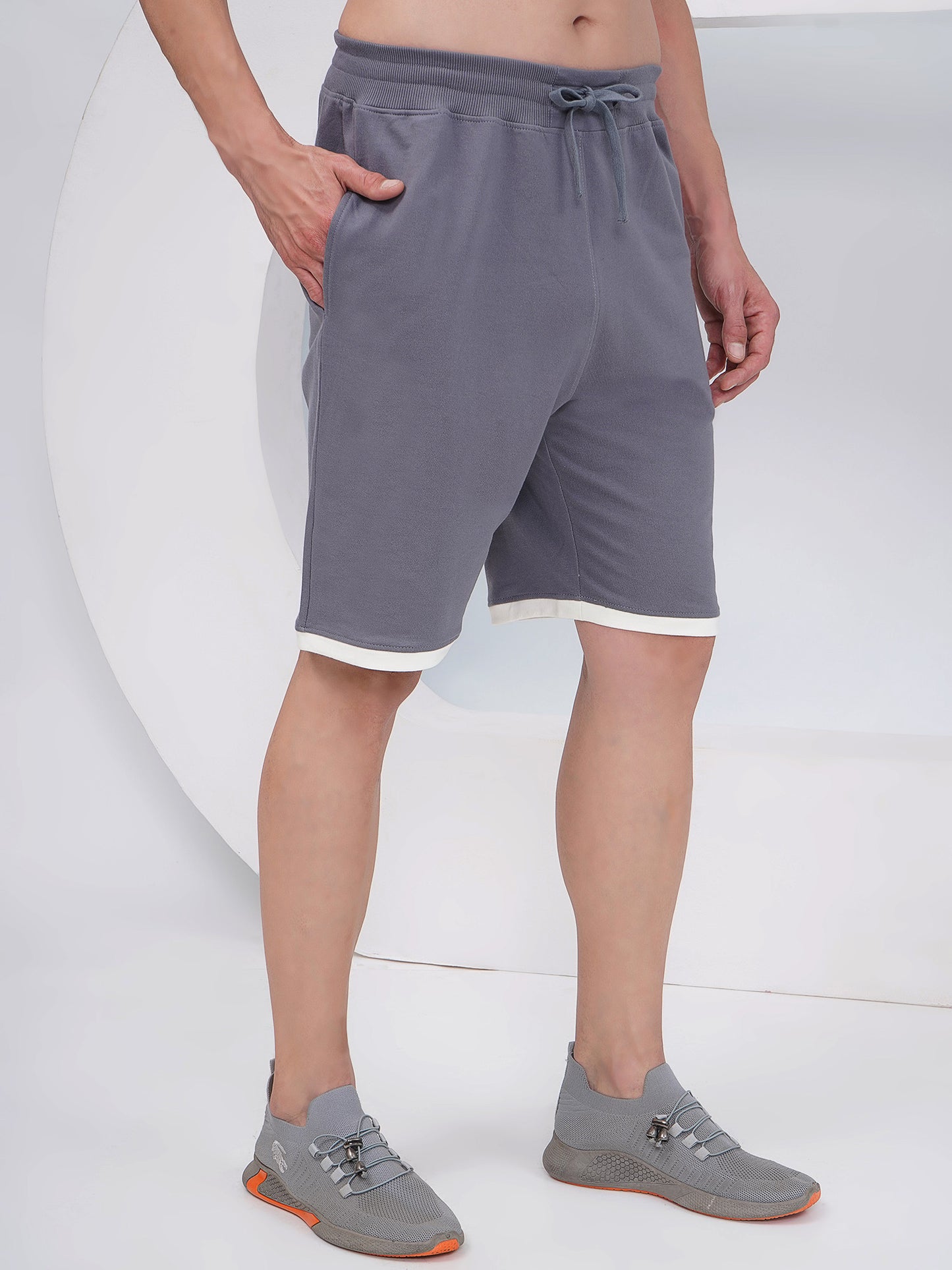Slate Grey Men's Contrast Hem Cotton Shorts – KMSH002