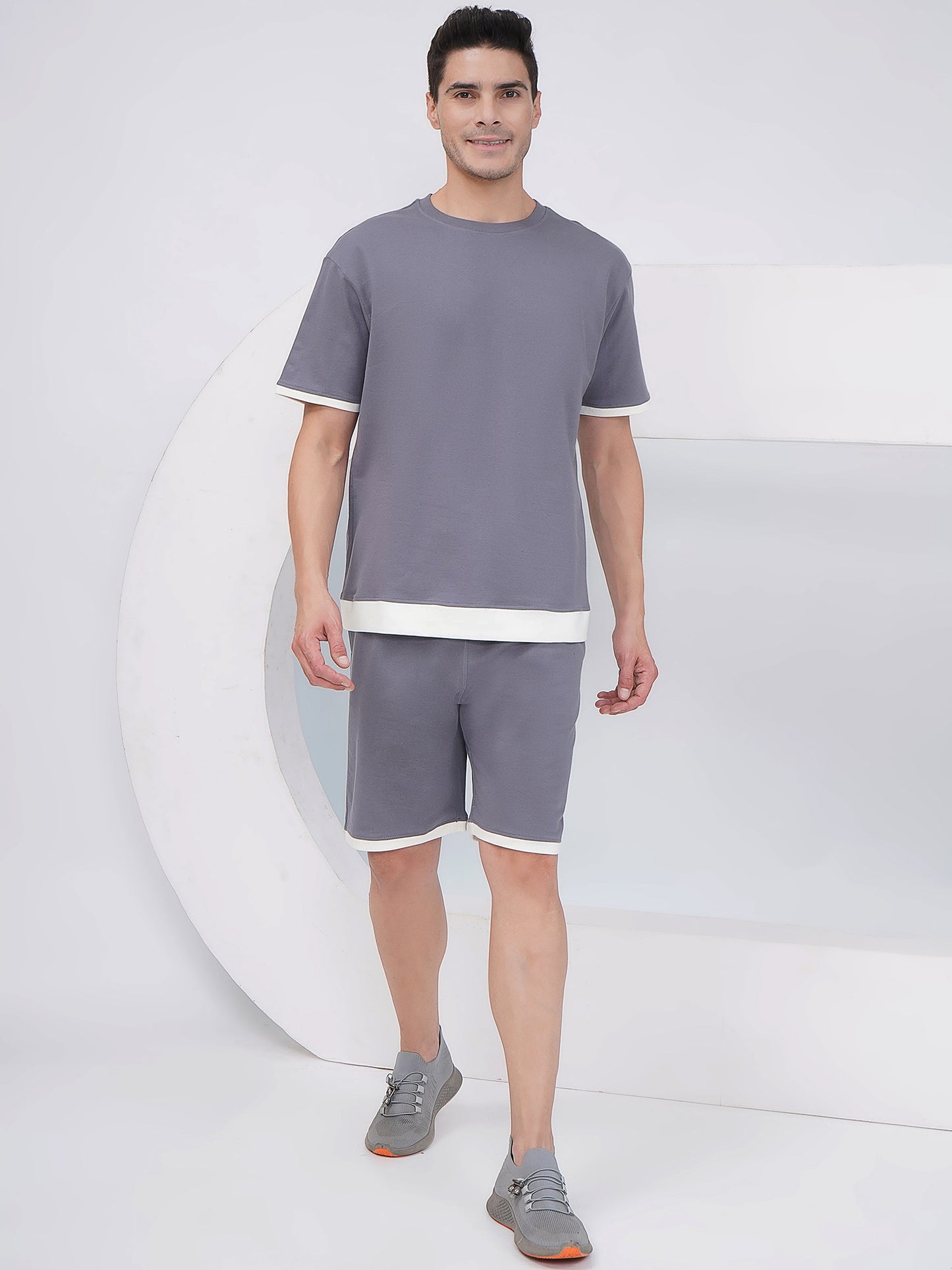 Slate Grey Men's Contrast Hem Cotton Shorts – KMSH002