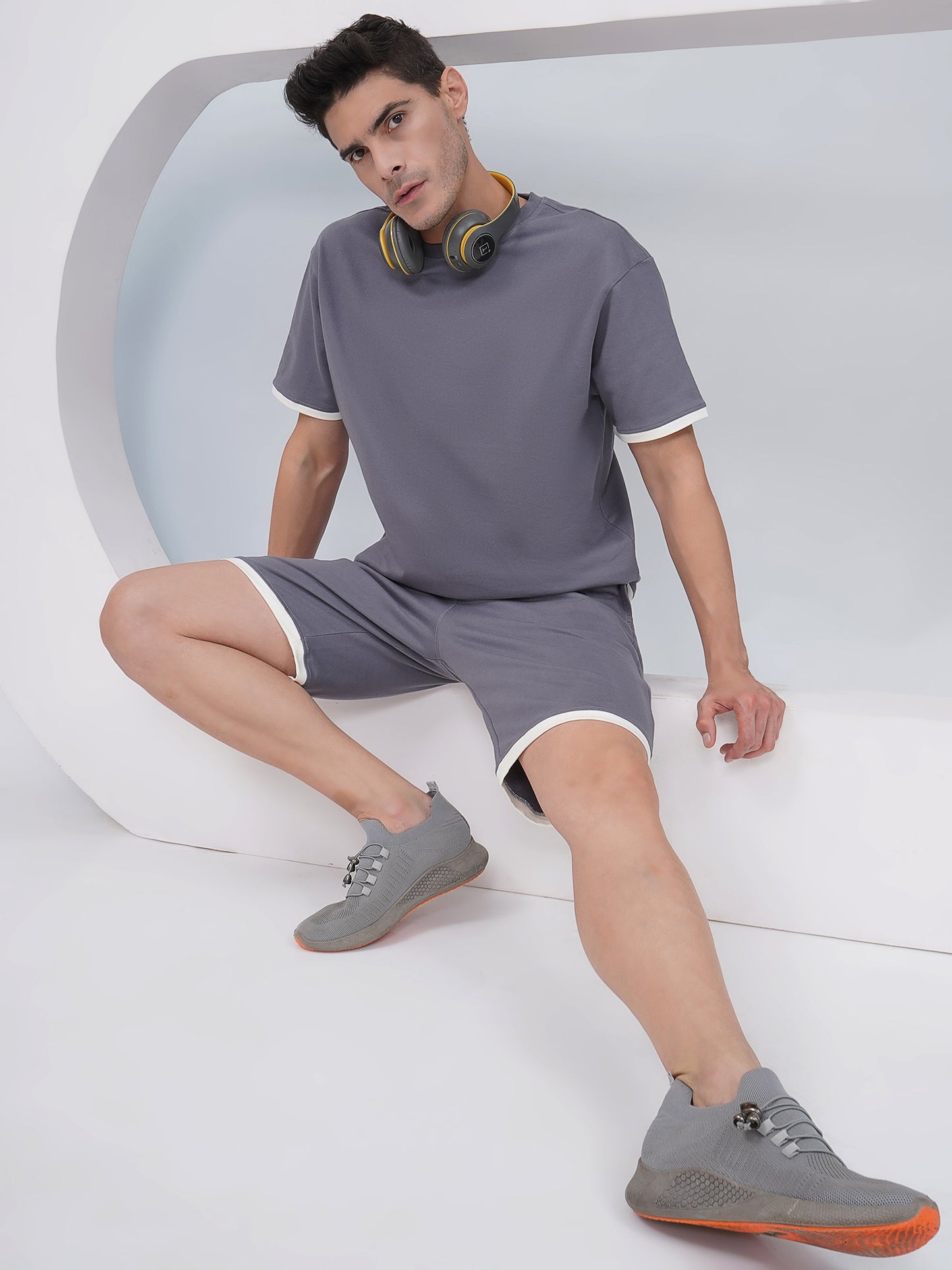 Slate Grey Men's Contrast Hem Cotton Shorts – KMSH002