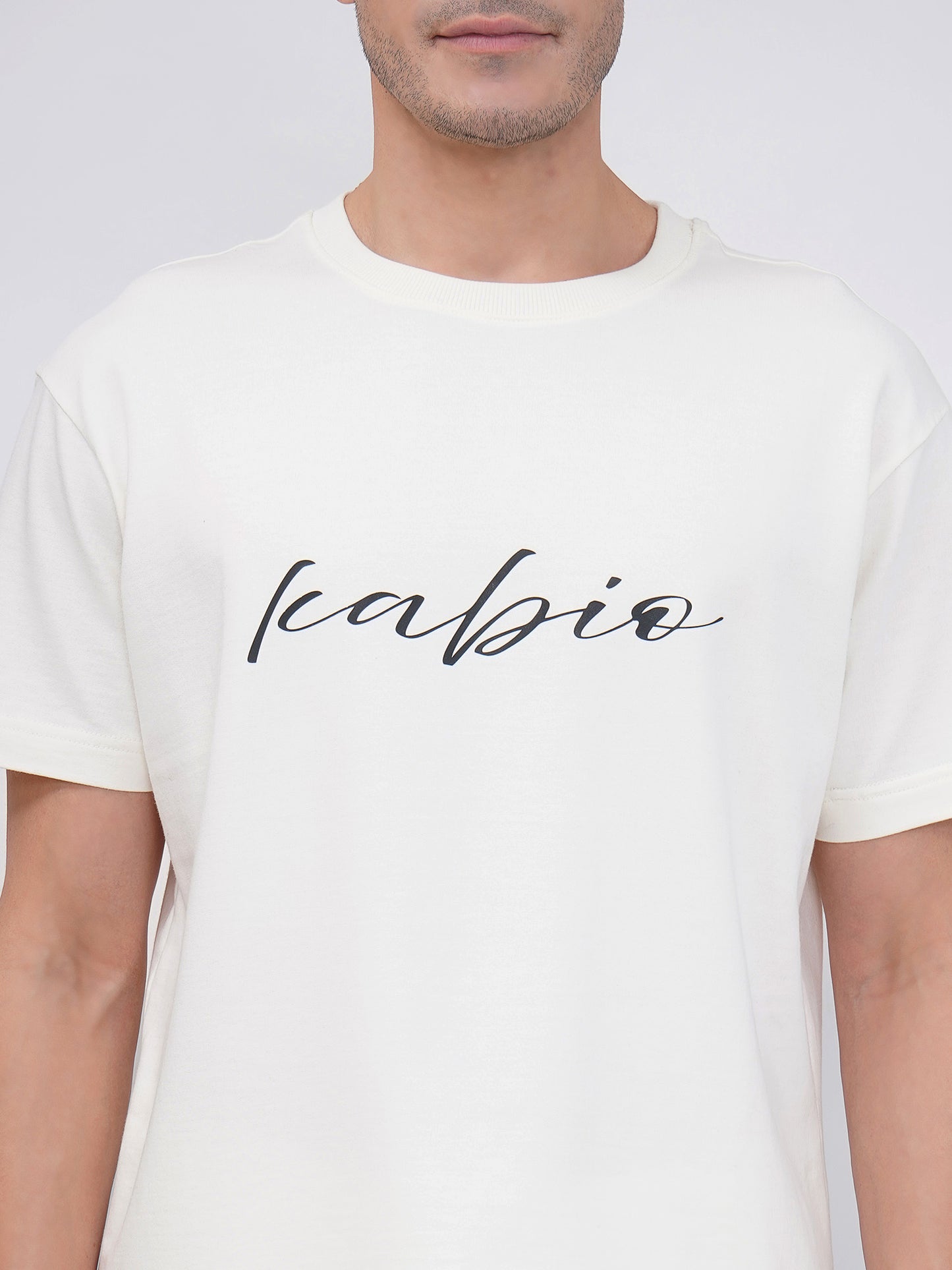 Men’s Off White Cotton Co-Ord Set with Script Print-KMCS001