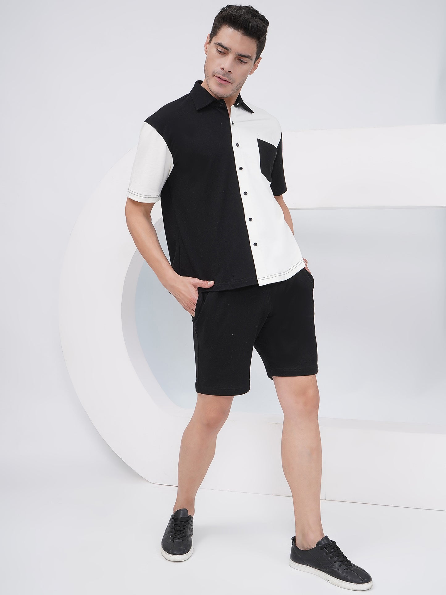 Jet Black Men's Cotton Knit Shorts-KMSH001