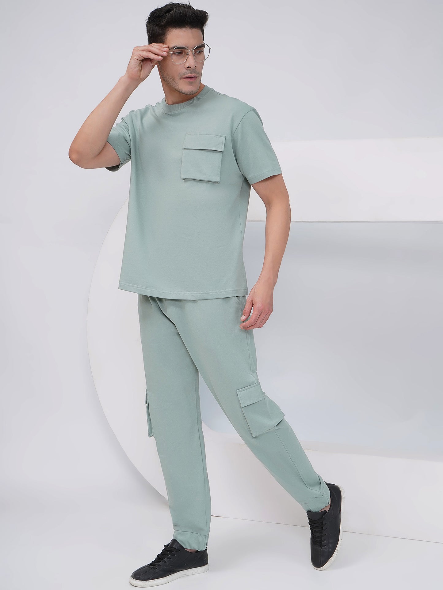 Sage Green Cargo Joggers-KML001