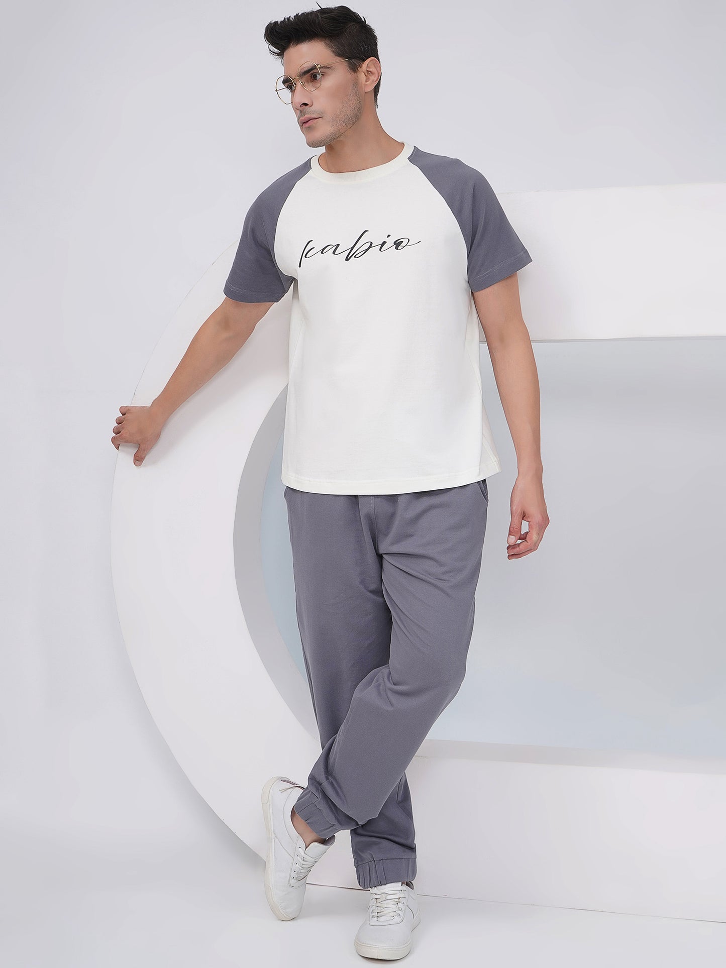 Men’s Off-White & Grey Colorblock Co-ord Set – KMCS005