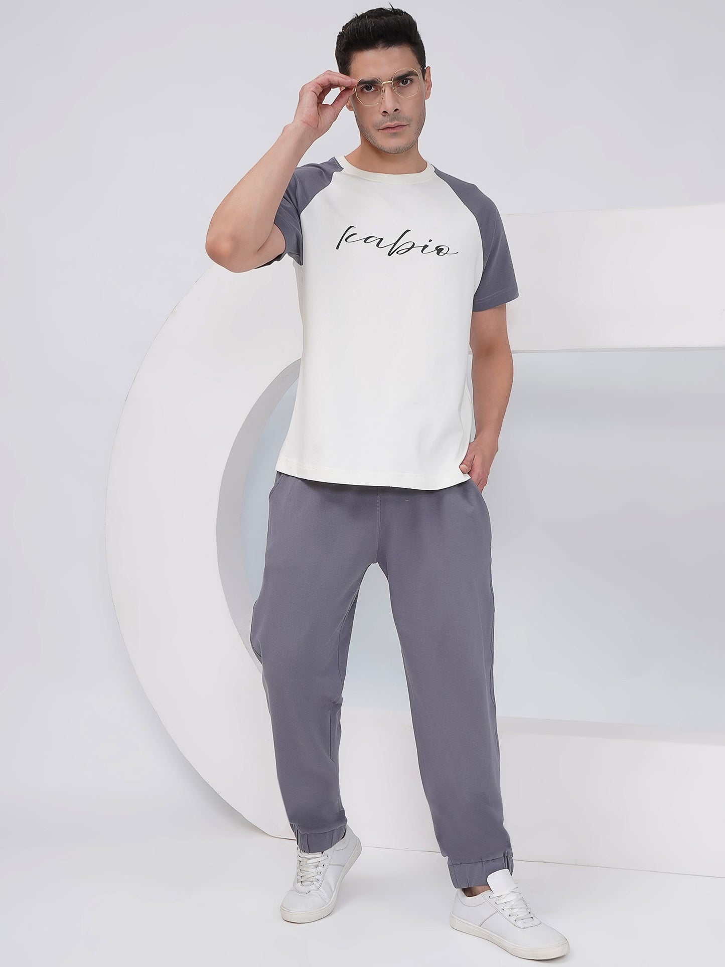 Men’s Off-White & Grey Colorblock Co-ord Set – KMCS005