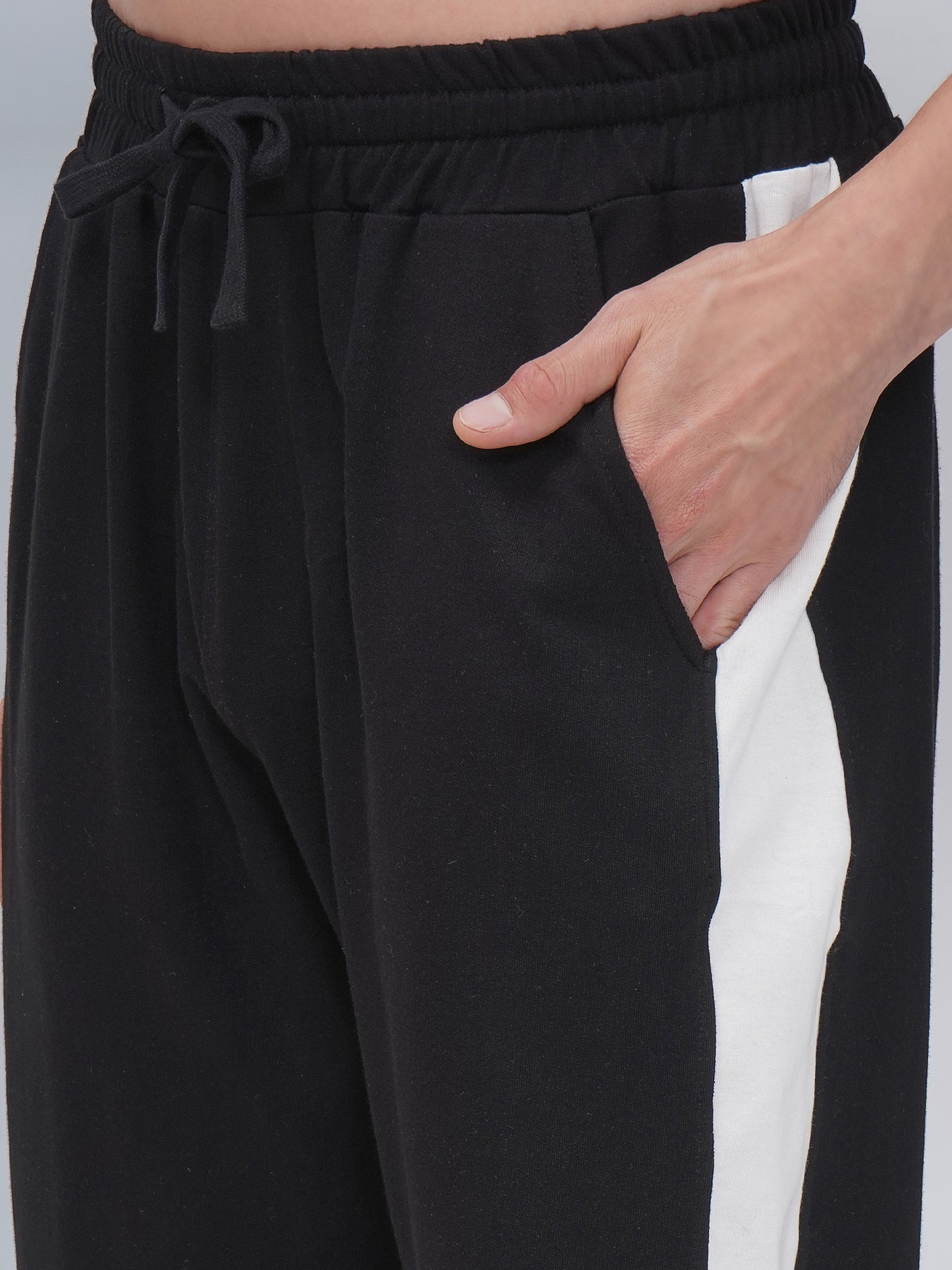 Men’s Black Cotton Joggers with Side Stripe-KML003