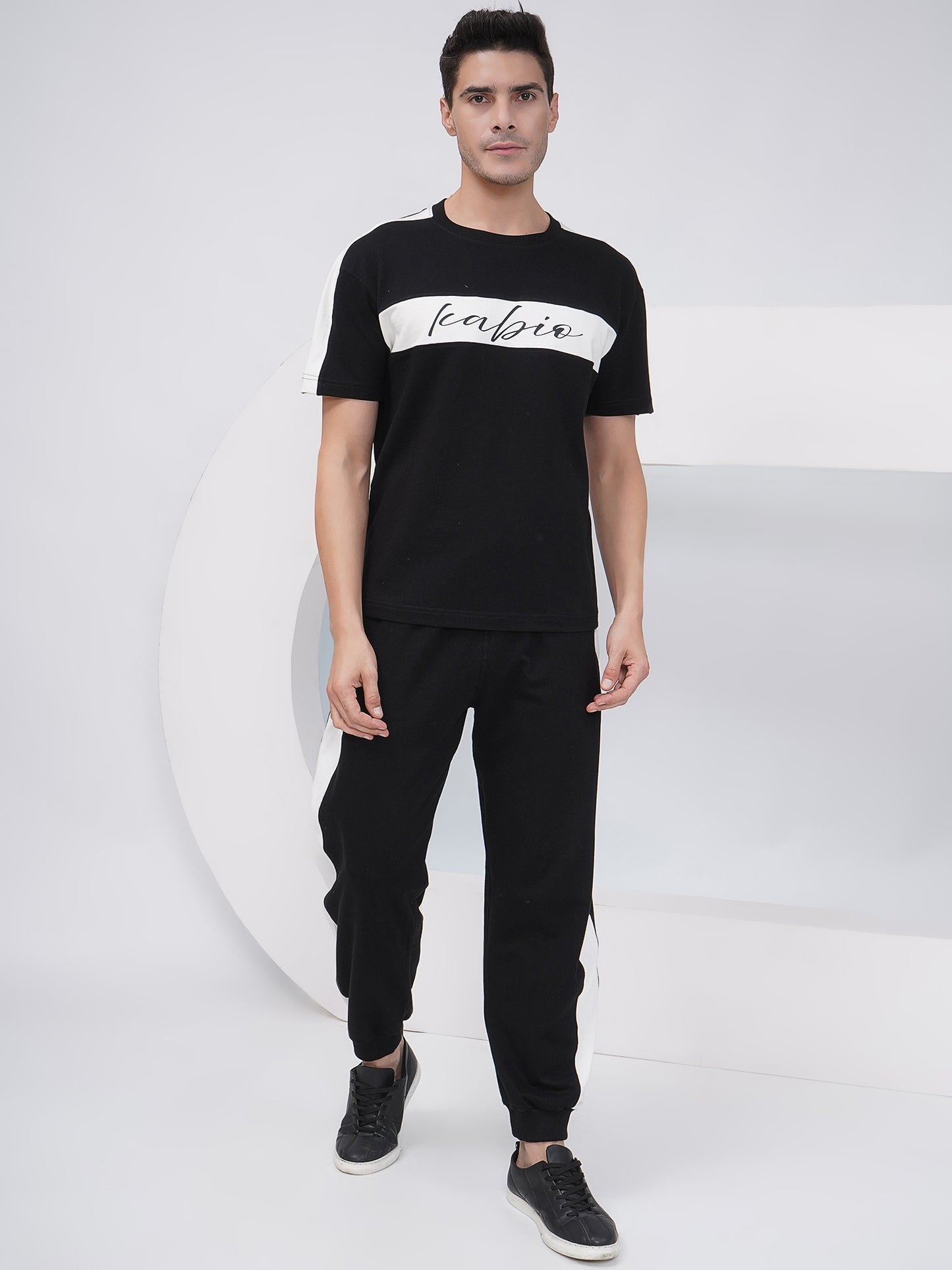 Men’s Black Contrast Panel Co-Ord Set – KMCS004