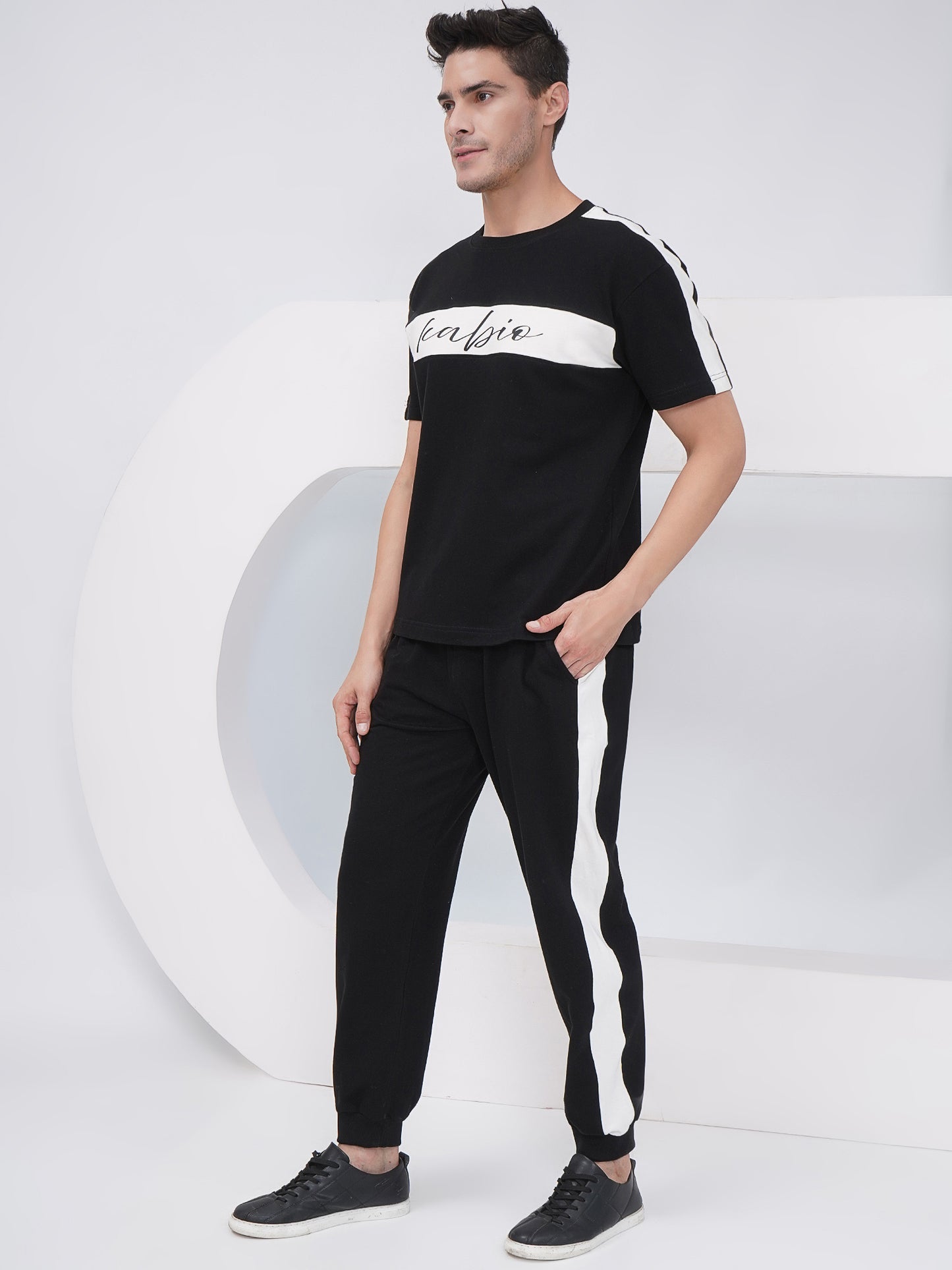 Men’s Black Contrast Panel Co-Ord Set – KMCS004