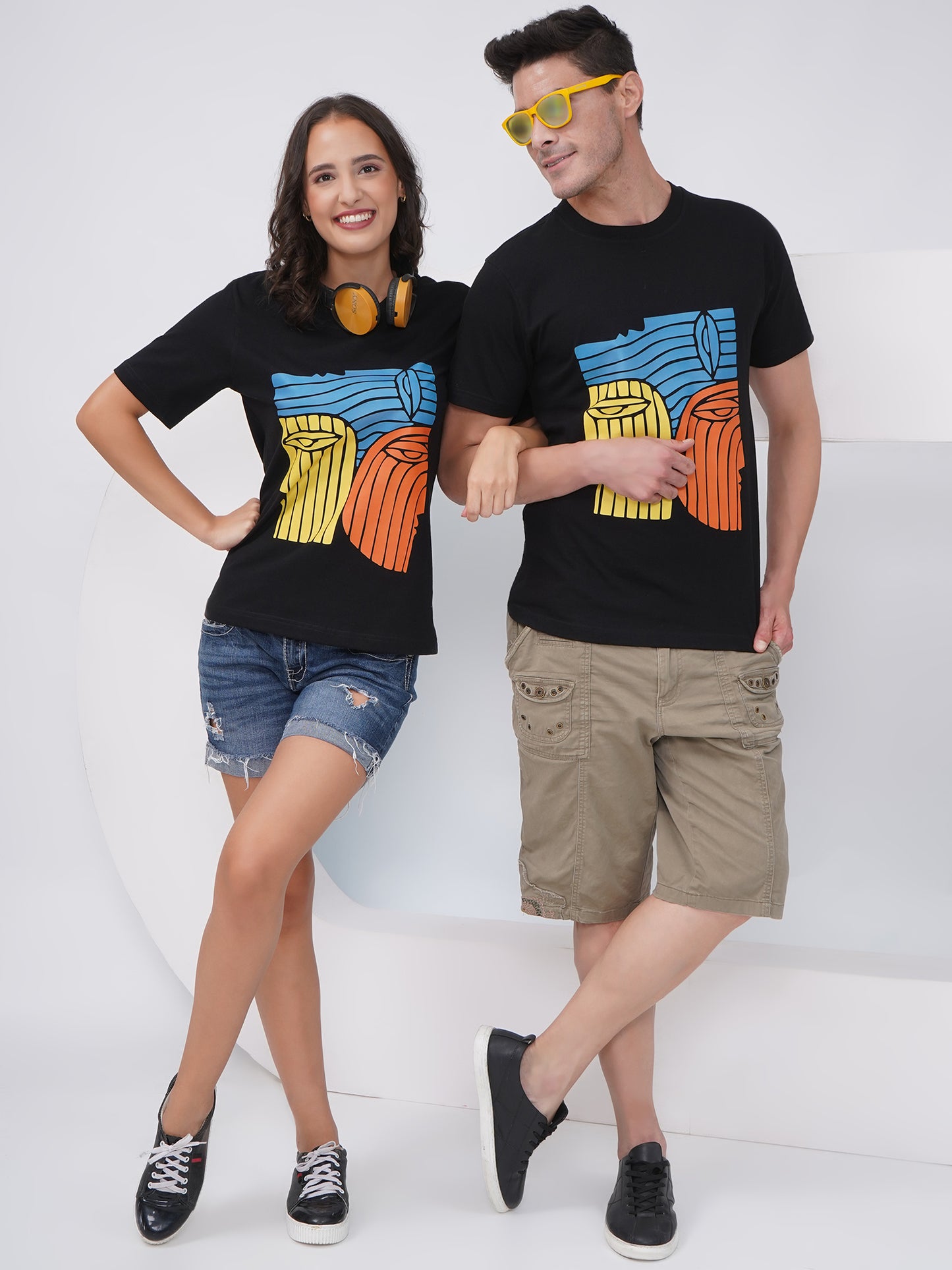 Bold Faces Cotton Couple T-Shirts-KD001