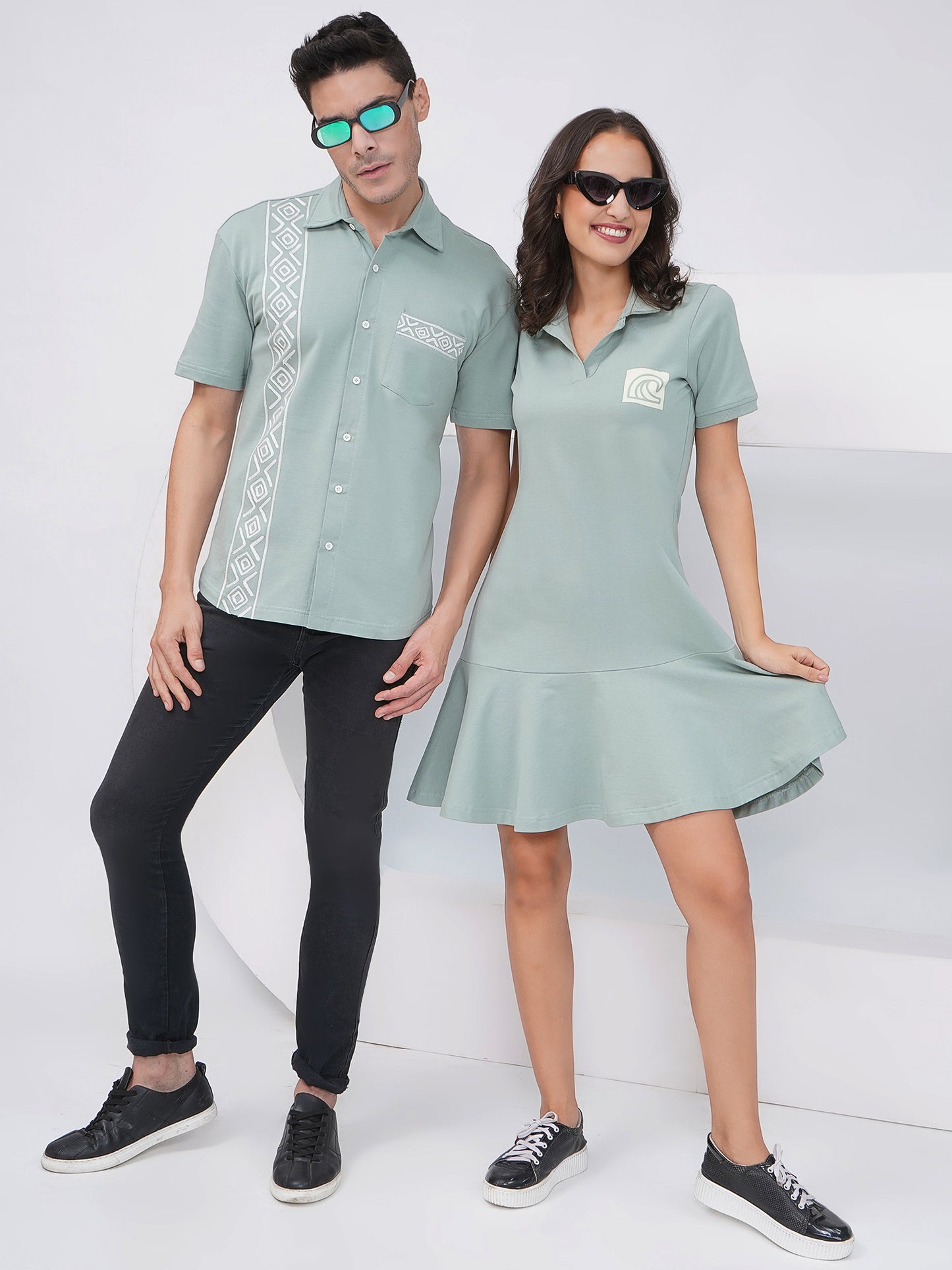 Sage Green Premium Cotton Couple Set-KD003