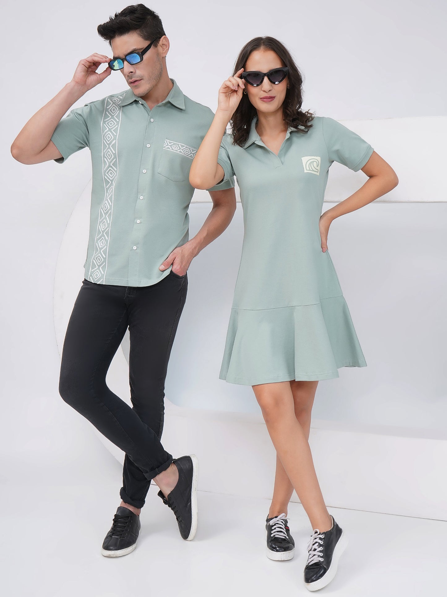 Sage Green Premium Cotton Couple Set-KD003