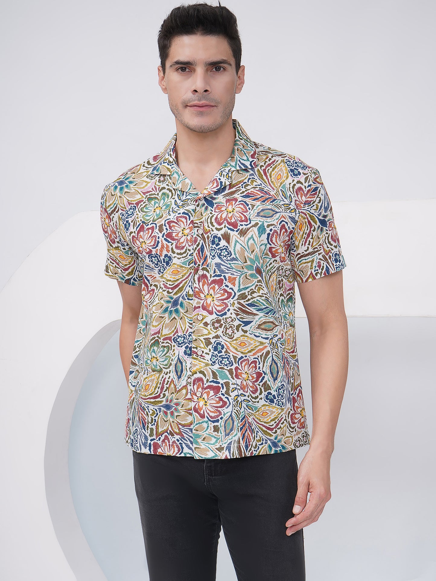 Multicolor Relaxed Fit Floral Print Casual Shirt- KMS002