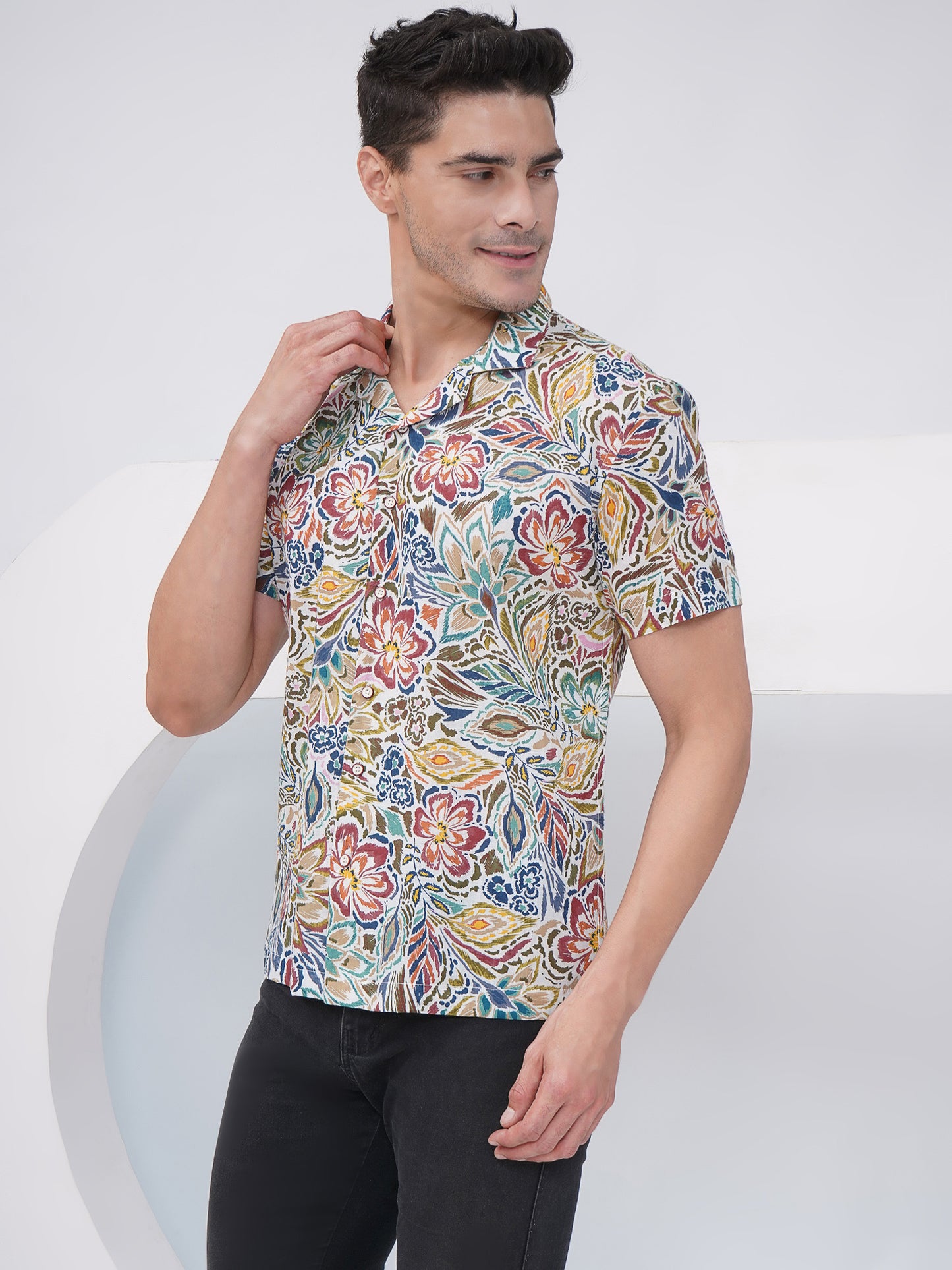 Multicolor Relaxed Fit Floral Print Casual Shirt- KMS002