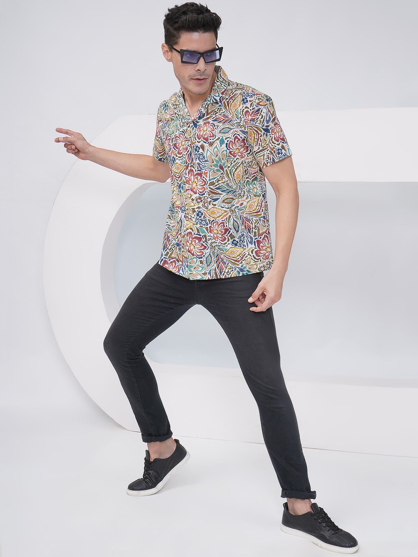 Multicolor Relaxed Fit Floral Print Casual Shirt- KMS002