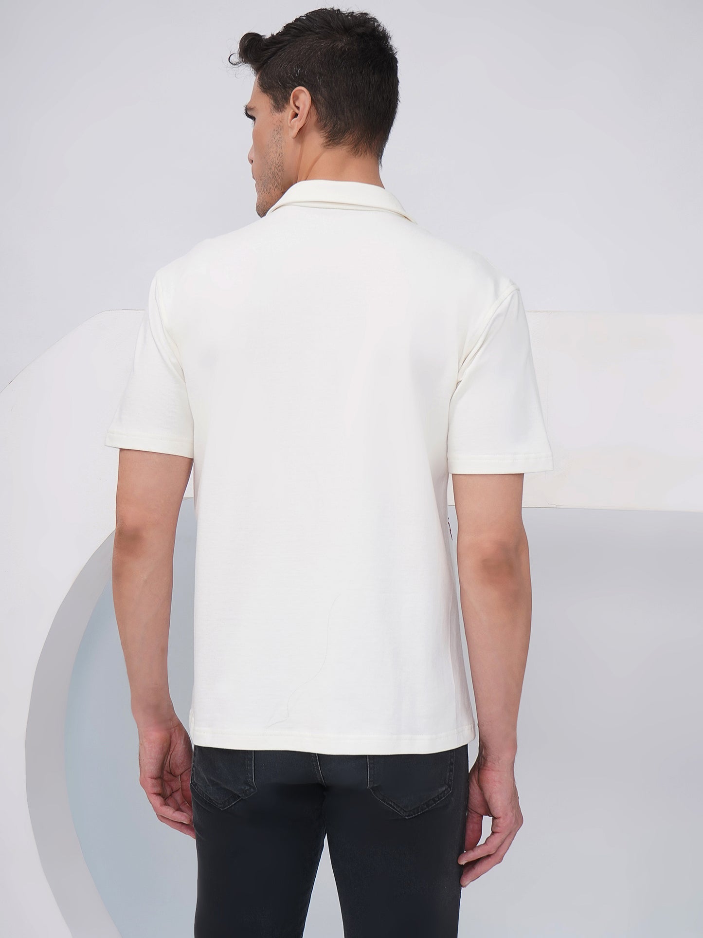 Off White Relaxed Fit Embroidered Cotton Shirt- KMS004