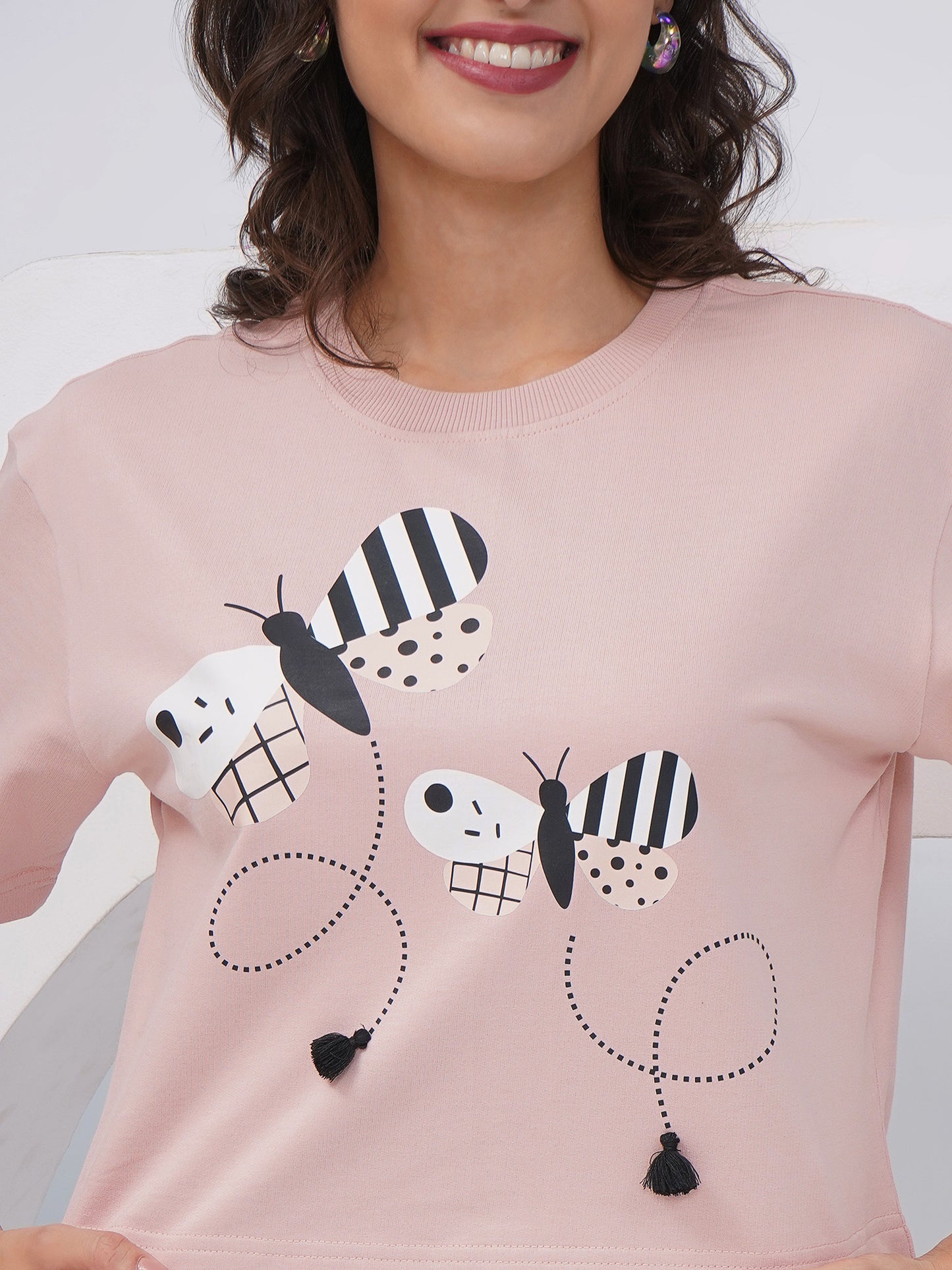 Pink Butterfly Print Oversized Crop Top-KWCT002