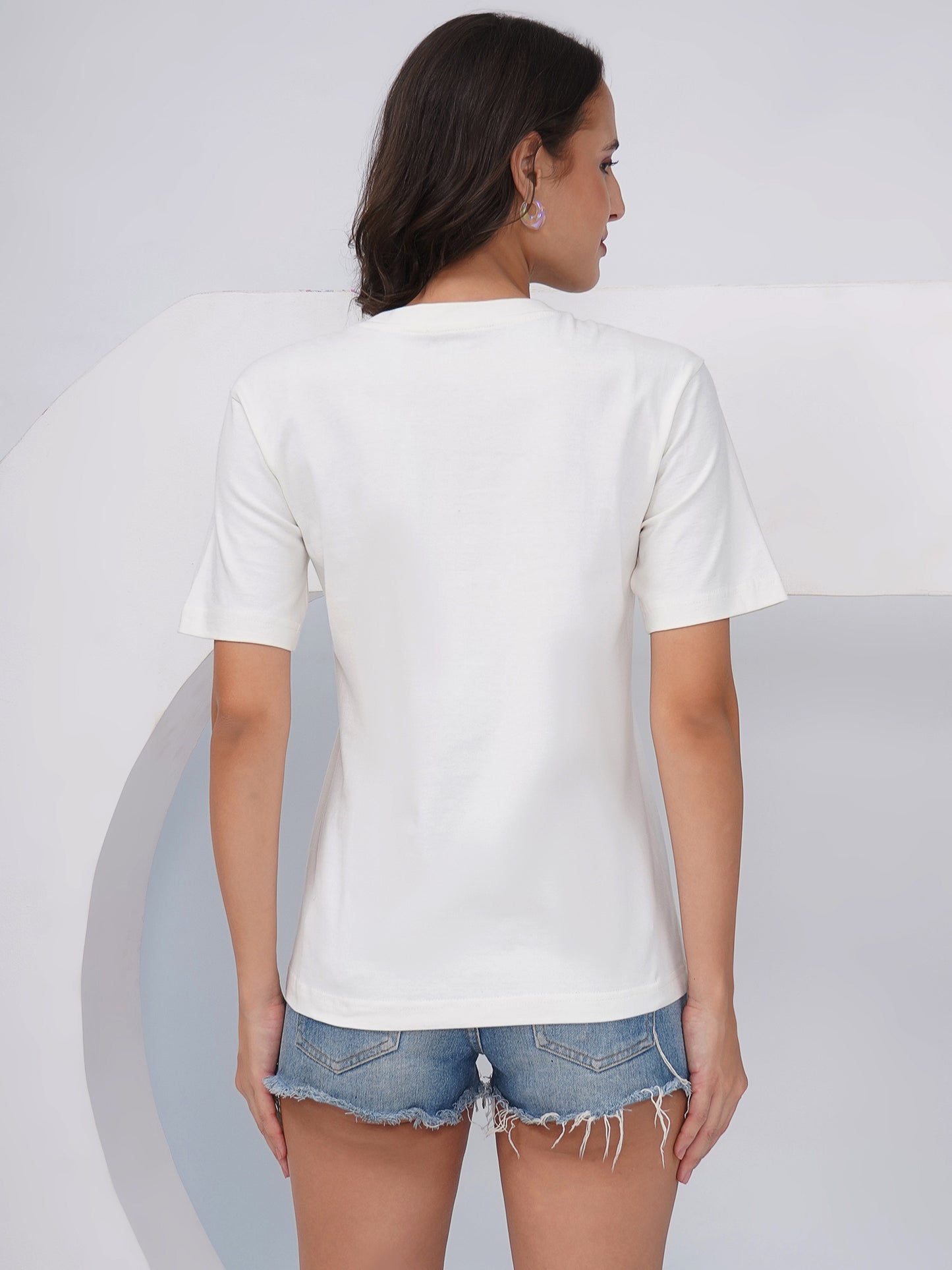 Women's Off White Graphic Printed Regular Fit T-Shirt-KWRT012