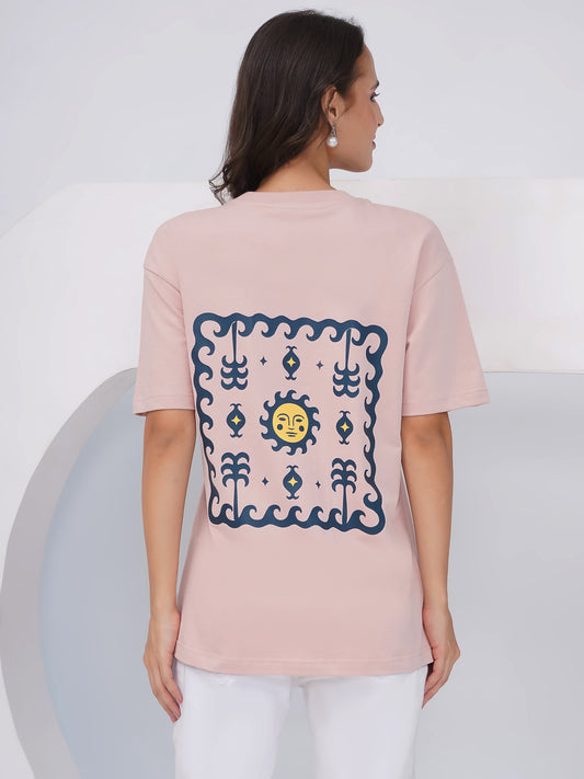 Blush Pink Oversized Sun & Symbols Graphic T-Shirt – KWOT016