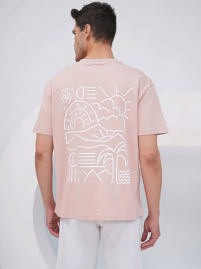 Dusty Pink Men’s Oversized Everyday Graphic T-Shirt – KMOT009