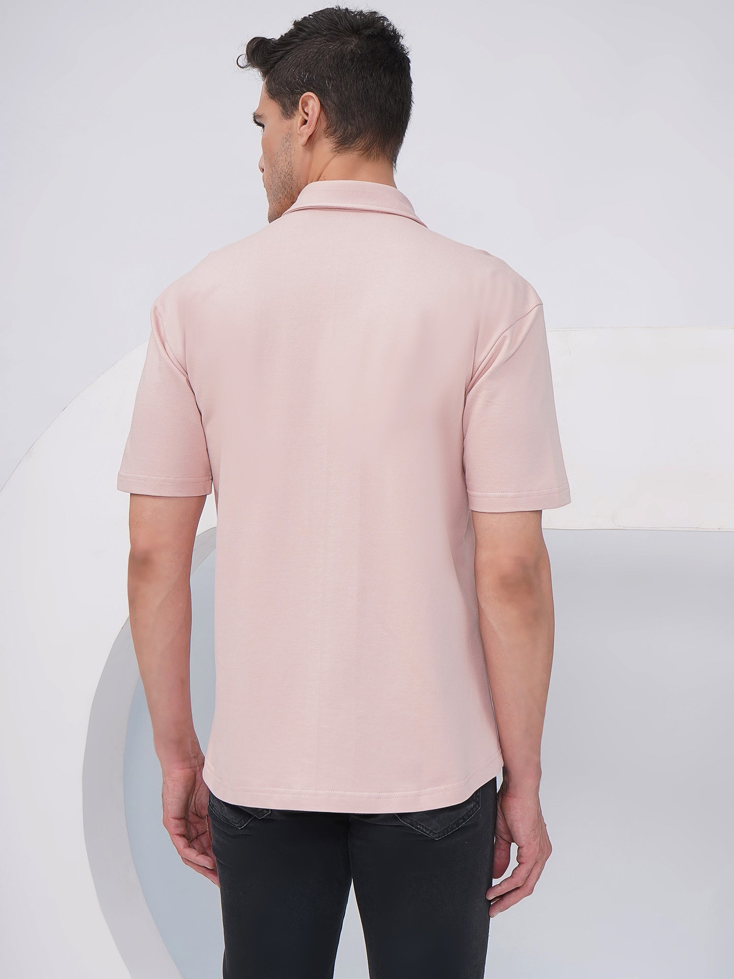 Men's Relaxed Fit Dusty Pink Palm Tree Embroidered Shirt- KMS005