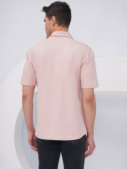 Men's Relaxed Fit Dusty Pink Palm Tree Embroidered Shirt- KMS005