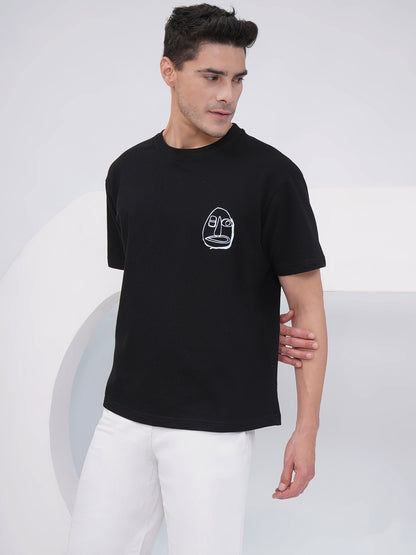 Black Abstract Faces Graphic Oversized T-Shirt-KMOT003