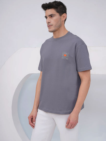 Grey Oversized Sunburst Graphic T-Shirt - KMOT001