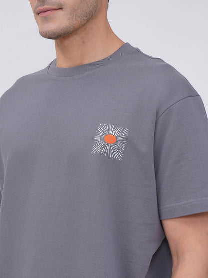 Grey Oversized Sunburst Graphic T-Shirt - KMOT001