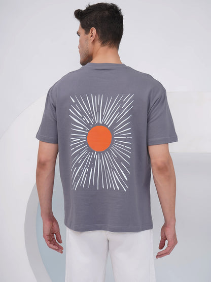 Grey Oversized Sunburst Graphic T-Shirt - KMOT001
