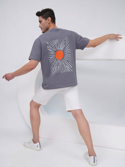 Grey Oversized Sunburst Graphic T-Shirt - KMOT001