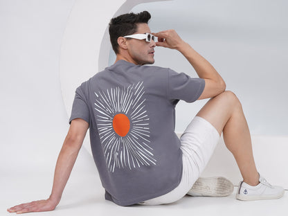 Grey Oversized Sunburst Graphic T-Shirt - KMOT001