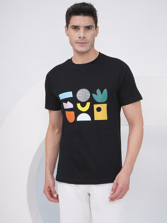 Men's Black Regular Fit Graphic T-Shirt - KMRT001