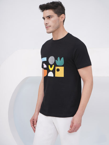 Men's Black Regular Fit Graphic T-Shirt - KMRT001