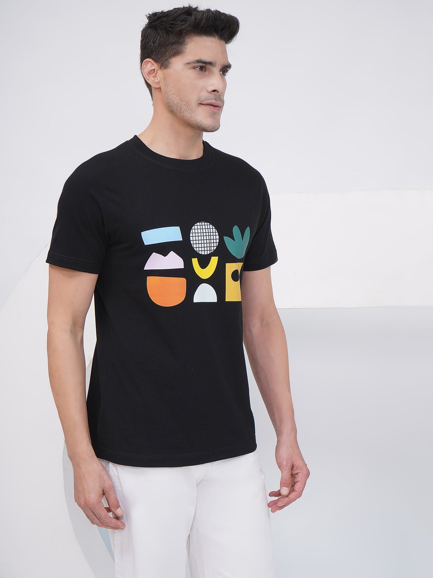 Men's Black Regular Fit Graphic T-Shirt - KMRT001