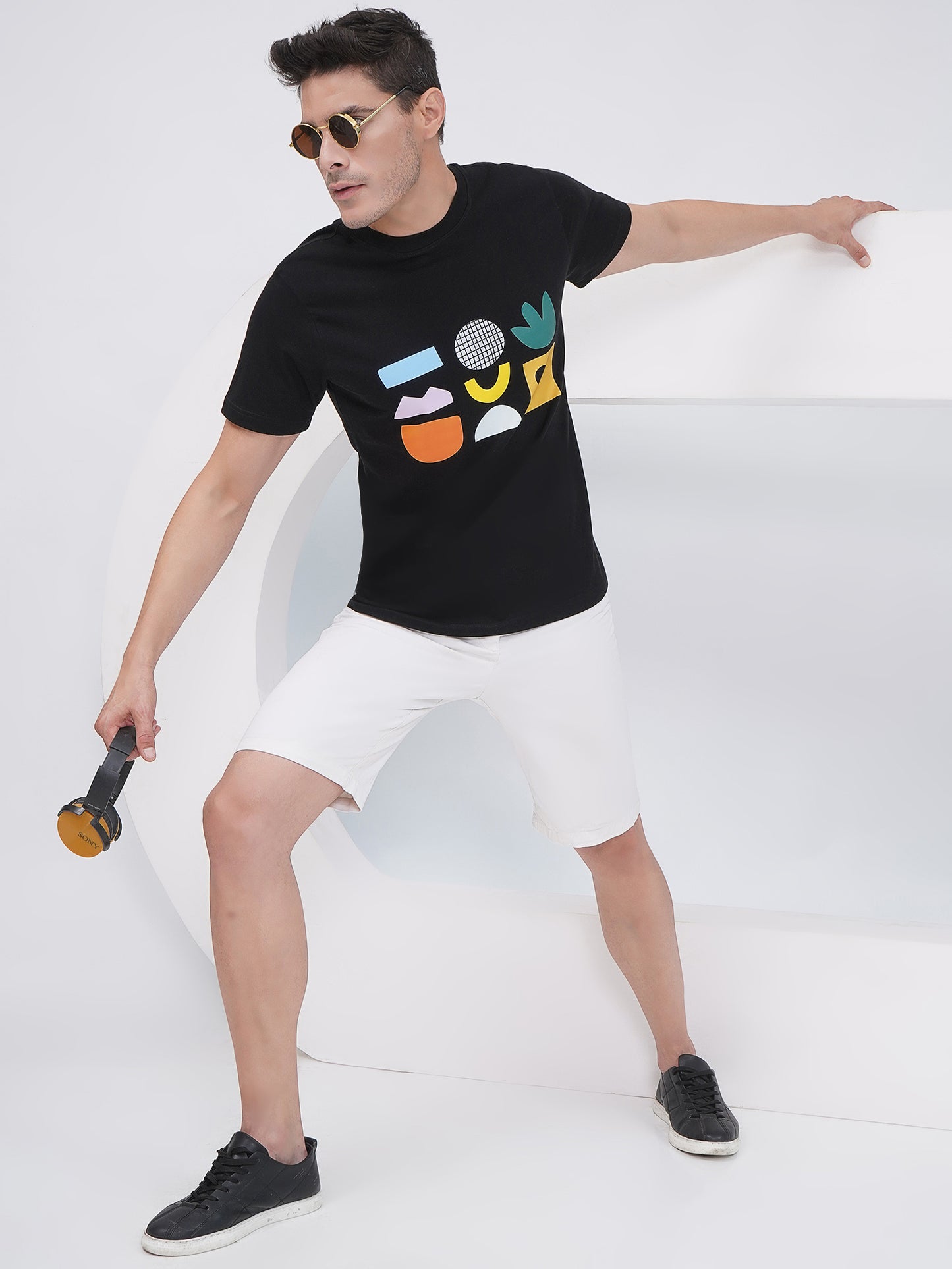 Men's Black Regular Fit Graphic T-Shirt - KMRT001