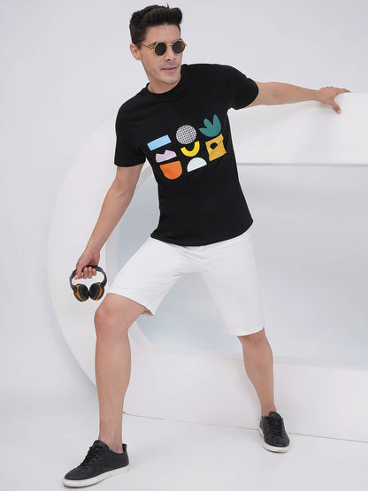 Men's Black Regular Fit Graphic T-Shirt - KMRT001